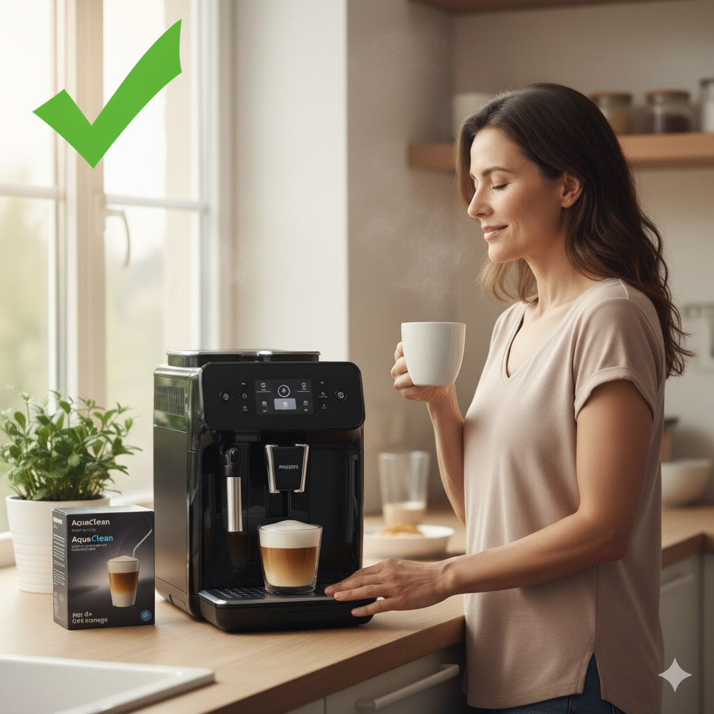 Une femme souriante et détendue savourant une tasse de café près d